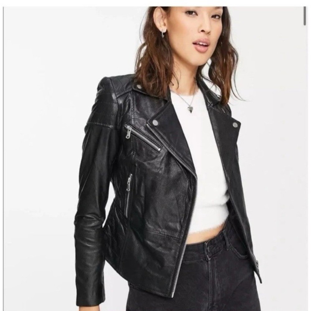 Barneys Originals Jacket‎ EU 10/ US XS Biker Moto Sheep Leather Black Zip Grunge